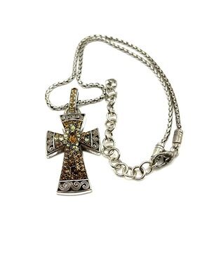 Brighton Crystal Voyage Cross Pendant Necklace with Amber and Gold-Tone Crystals